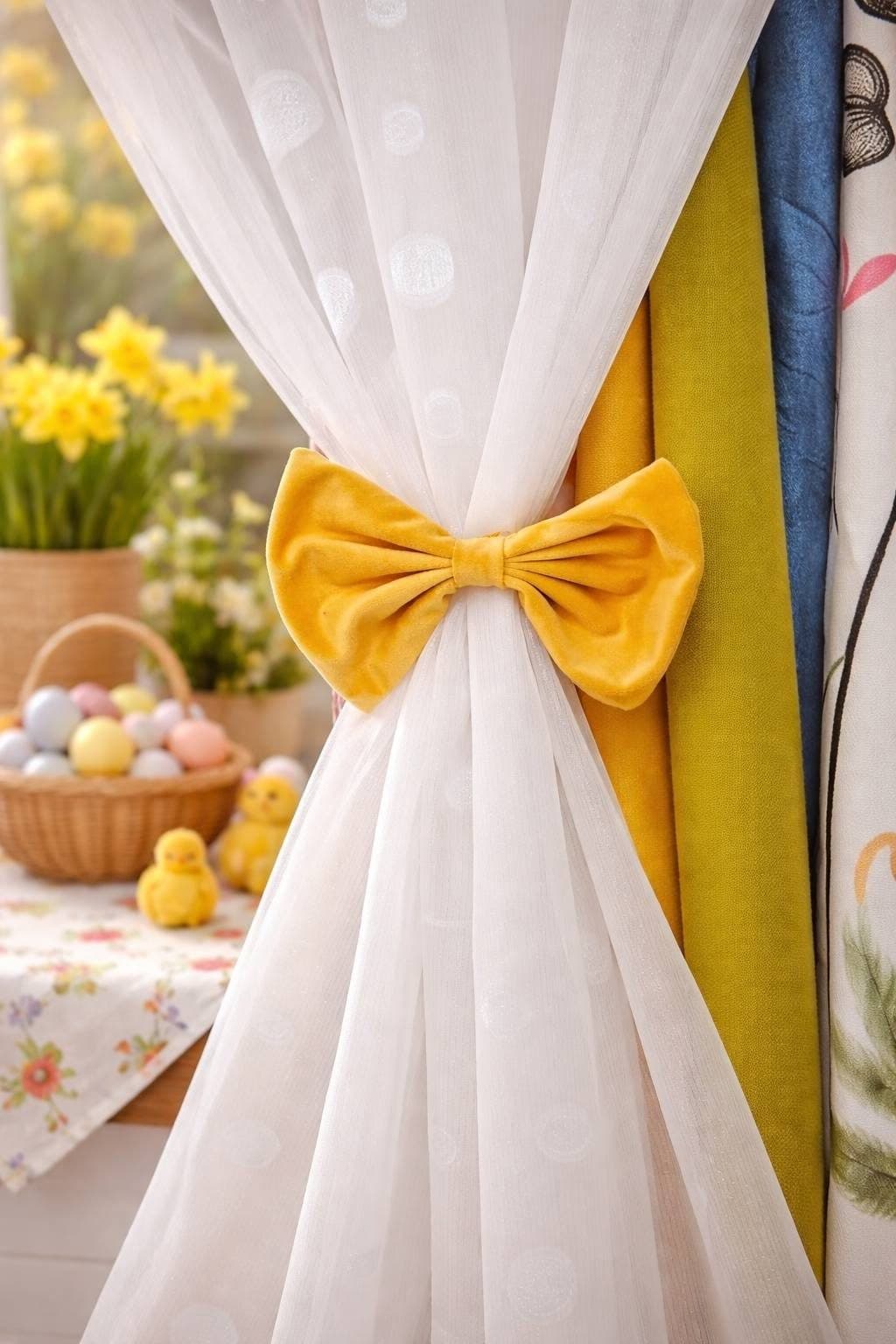 Set Perdele de Bucătărie cu Iepurași de Paște