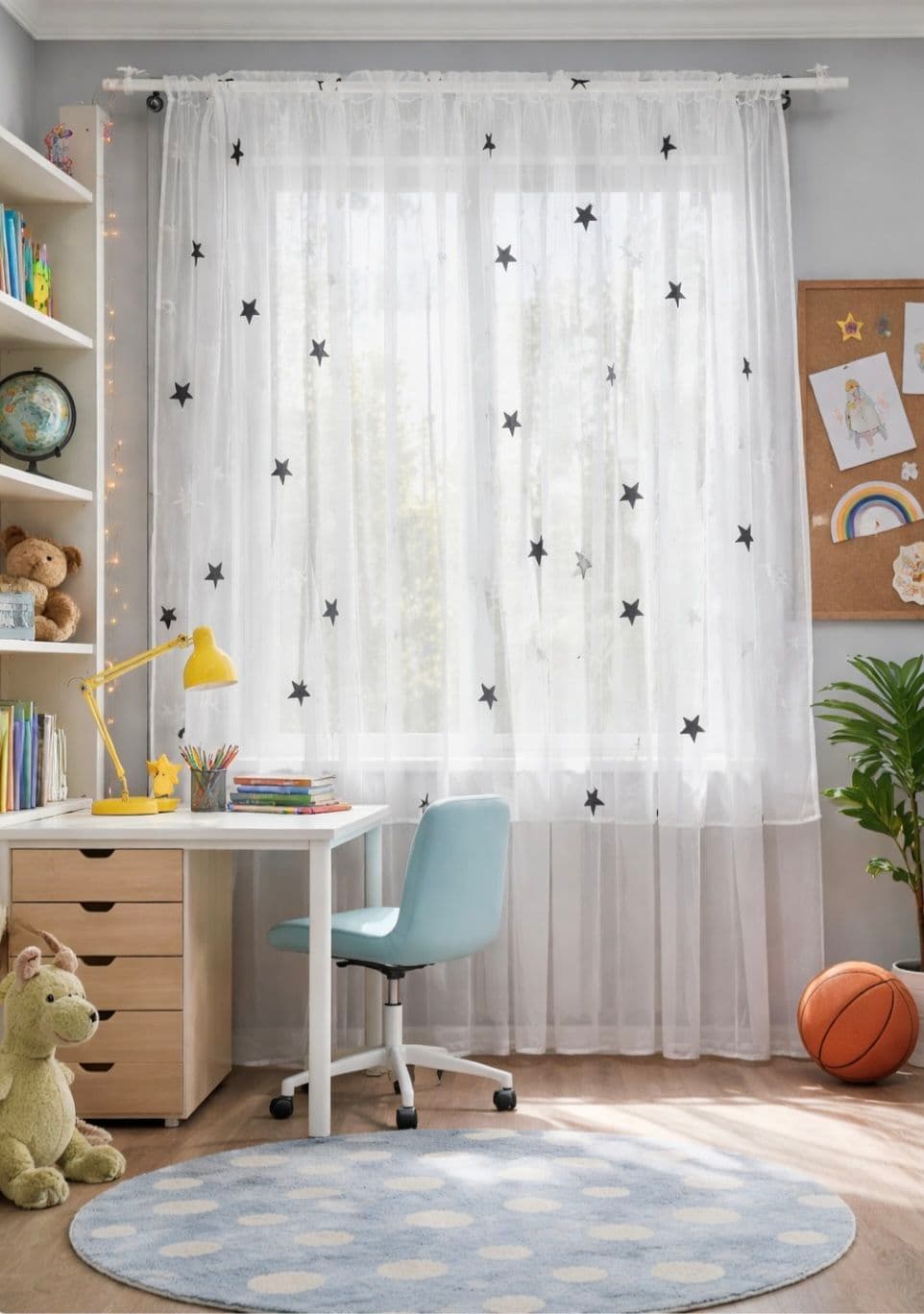 Set Perdea Albă cu Stele Negre